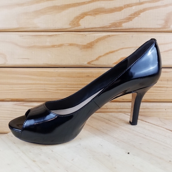 VIA SPIGA 7.5 US Slip on Black Leather Stiletto High Heels Pumps Peep Toe Shoes - Picture 6 of 12